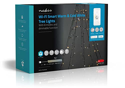 NEDIS SmartLife - LED decorativo - Árbol - Blanco cálido a frío - 200 LED - Exterior - Patrones de movimiento - 10 x 2 m - Android/IOS