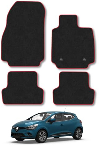 Renault Clio (2012-2019) Carpet Car Mats | Red Edge Trim Tailored Fit Floor Mats Full Coverage Protection Accessories Easy Clean Anti Slip Made in the UK