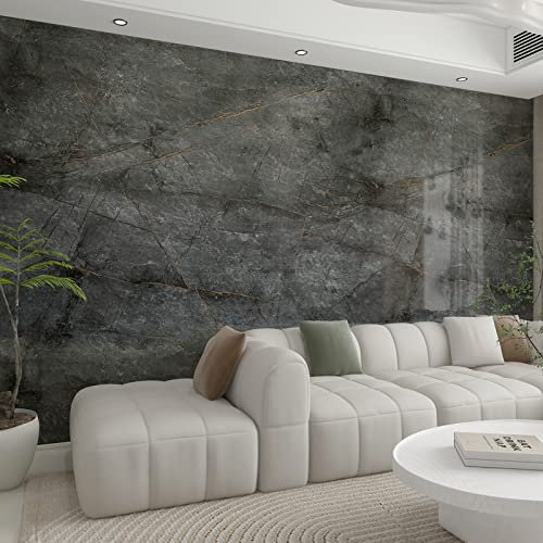 JSEVEM 80CM×4M Breit Dick Dunkelgraue Gold Marmor Selbstklebende Tapete Marmortapete Möbel Klebefolie Steinoptik Marmoroptik Selbstklebend Aufkleber Wasserfest Marmoriert für Wohnzimmer Badezimmer
