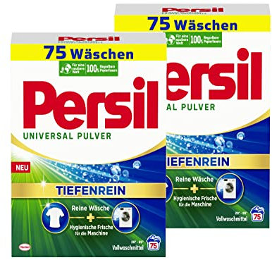 Persil Universal Pulver Tiefenrein Waschmittel (2x75 Waschladungen), Vollwaschmittel für reine Wäsche und hygienische Frische für die Maschine, effektiv von 20 °C bis 95 °C