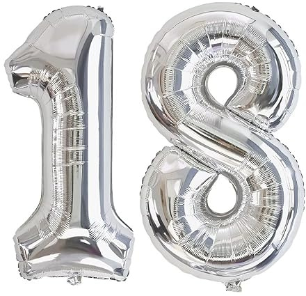 Luftballon Zahl 18/81 Silbrig, Helium Luftballon 18/81 Geburtstag, Foil Nummer Ballon Zahl 18/81 Folienballon Party Deko - 101cm - Helium Unterstützen