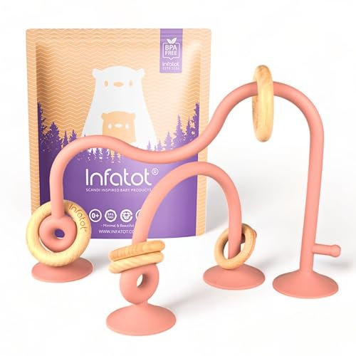 Jouets à ventouse Infatot® pour bébé de 0 à 6 mois – Jouet sensoriel de dentition en silicone et bois sans BPA, pour chaise haute, pour tout-petits et nouveau-nés - Prune