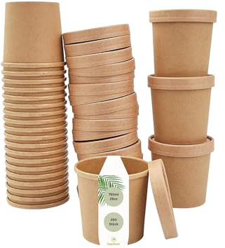 DeinPack 250 Suppenbecher to go mit Deckel 750ml 26oz braun Pappbecher