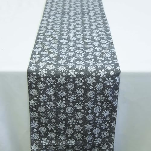 Christmas Table Runner - Perfect for Xmas Parties Event Decor Table Linen Cotton Fabric Tableware Holly Merry (Grey/White Snowflake)