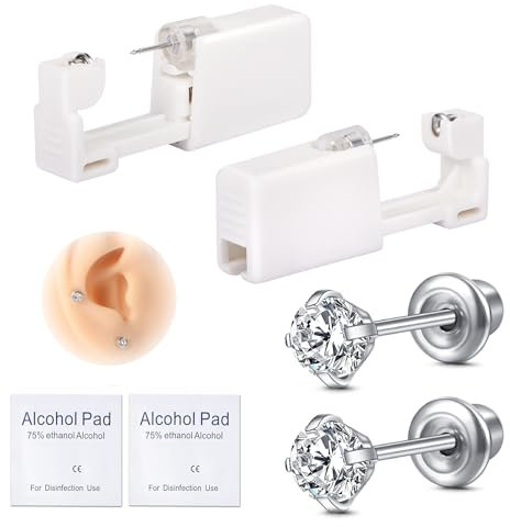 AVYRING Ohr-Piercing-Pistole Kit, selbst Einweg-Ohr-Piercing-Kit 316L chirurgischem Edelstahl mit kubischem Zirkoniumdioxid, zu Hause selbst Ohr-Piercer Kit Werkzeug mit 4mm weiß CZ Stud