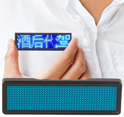 LED Namensschild Anzeige 750 englische Zeichen, alle Sprachen,240mah Lithiumbatterie Programmierbares LED-Laufschild für Messen, Unternehmen,Stationen,93 x 30 x 6mm (BLUE)