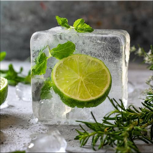 artissimo, Glasbild, 30x30cm, AG5481A, Kräuter und Obst: Eiswürfel Limette, Bild aus Glas, moderne Wanddekoration aus Glas, Wandbild Küche modern, Küchenbild Cocktail