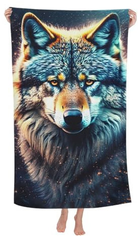 Wolf Strandtuch groß Schnelltrocknendes Mikrofaser Bedrucktes Geschenke für Kinder Erwachsene (10,100x200cm)