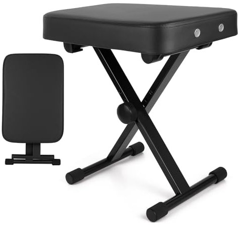 Piano Stool, Piano Bench Portable X-Style Piano Stool, Keyboard Bench Adjustable Piano Bnech Foldable Piano Seat with Thickness High-Density Sponge Padded (Black with Air Holes)