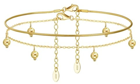 Bracelet Cheville Dore, Bracelets de Cheville pour Femme Chaîne avec Boule Argent 925/1000