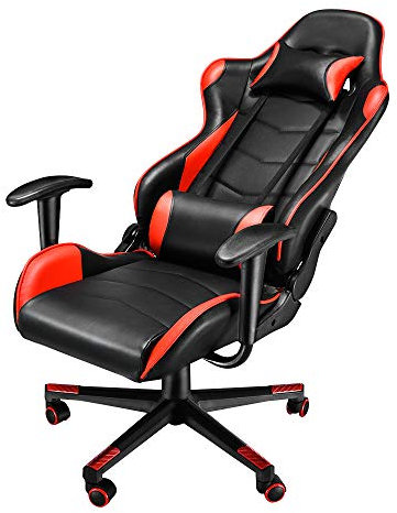 Panana Bürostuhl Gaming-Stühle Sessel Ergonomischer Gamer Stuhl mit Kopfstütze Lendenkissen 360-Grad-Drehung Gaming Chair (Rot)