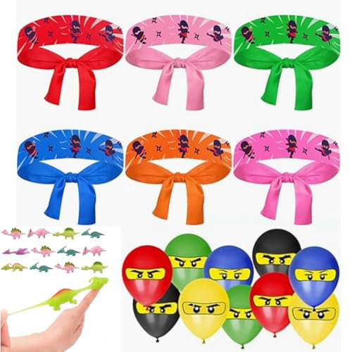Ninjaoo Geburtstagsdeko Ninja Kindergeburtstag,Kindergeburtstag Mitgebsel,12 Stück Ninja Stirnband Kinder Kopfband,20 Ninja Luftballons Party-mitgebsel Geburtstag Partydeko,12 Fliegende Spielzeug