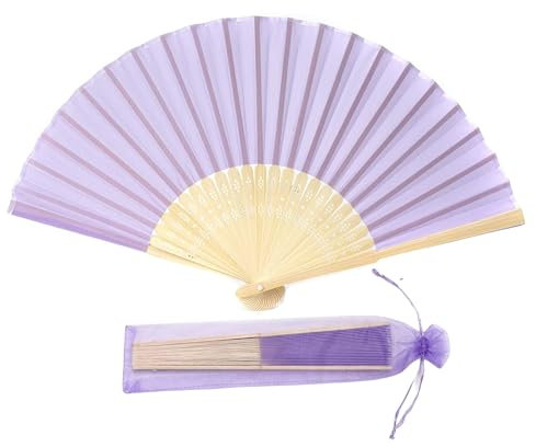 FANSOF.FANS Fabric Handheld Folding Hand Fan With a Tassel Grade A Bamboo Ribs for Women Girls Summer Party Event Favour Birthday Wedding Souvenir Gift (Lavender Purple)
