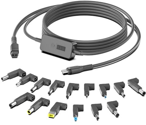 KFD Voltage Regulator Multi-Voltage Transformer PD USB C to DC Adapter 5V 9V 12V 15V 19V 20V 28V Universal Step Up Converter Cable DC Power Supply 3.5mm 5.5mm 15 Connectors Charging Cable