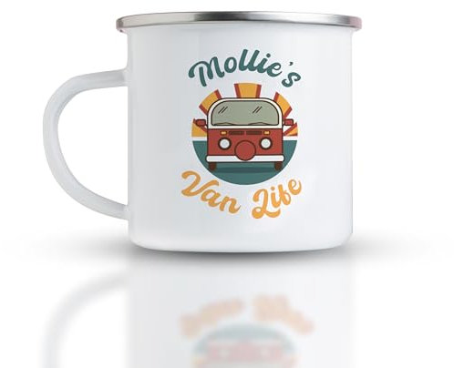 Personalised Campervan Enamel Mug, Retro Vintage Motorhome Mug, Campervan Decor - Camper Van Gifts
