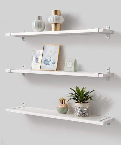 Gronda Lot de 3 étagères murales flottantes Modernes à Bords incurvés avec Grande étagère de Rangement décorative pour Salle de Bain, Chambre, Cuisine, Bureau, Salon, 60 cm, Blanc