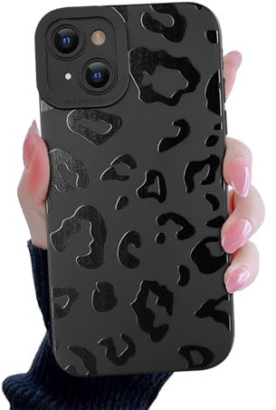 Compatible for iPhone 13 Black Leopard Case - Cute Cheetah Pattern Design for Women Girls, Soft TPU Slim Profile, Anti-Slip Shockproof Protective Girly Case