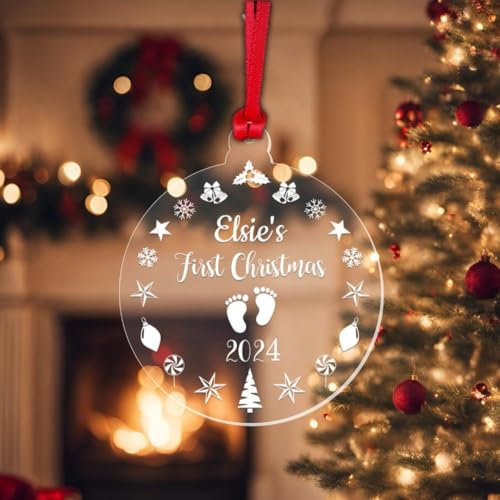 Shamsco Personalised Baby's First Christmas Bauble 1st Xmas Hanging Tree Decoration Gift
