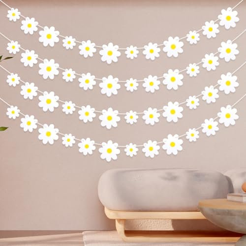 Giantree 4 Packs Gänseblümchen Deko, Gänseblümchen Boho Banner Girlande Blumen Papier Blumen Geburtstag Deko Weiß Blumen Hängebanner für Geburtstagsdeko Raumdekoration Fotografie Hintergrund(4 Packs)