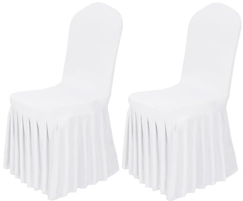 Babenest Stuhlhussen aus Elastan, Stretch-Stoff, abnehmbar, waschbar, Stuhlschoner mit langem Rock, schmutzabweisend, für Hochzeiten, Bankett, Esszimmer, Party, Zeremonie, Weiß, 2 Stück