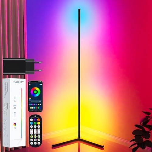 TRUMPETS Lampada da Terra LED 165cm Con Adattatore RGB Piantana Lampada Dimmerabile con Telecomando e APP, 16 Milioni Colori, Musica Sincronizzazione e Timer e DIY Modalità Luce
