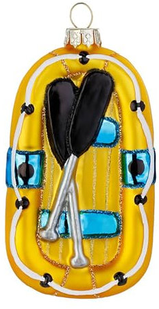 Christbaumschmuck Glas 10cm - Schlauchboot Figur zum Aufhängen - handbemalt - Weihnachtsbaum Anhänger für Weihnachten - Christbaumanhänger & Weihnachtsbaumschmuck - Paddelboot Gelb