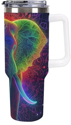 Colorful Les éléphants Thermos Isotherme Pour Café - Conserve Les Boissons Chaudes Et Froides - Léger Et PSourisique Pour États - Unisge Quotidien 40oz