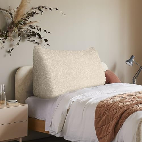 BNCKTRD Schafwollimitat Rückenkissen Lesekissen für Bett und Couch, Rückenlehne Kopfende, Dreieckiges Sofakissen Bücherkissen, Wandkissen für Bett Herbst Winter maschinenwaschbarem Weiß 140cm
