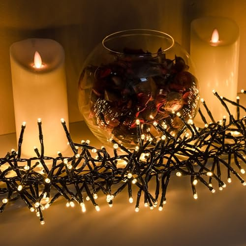 Warm White LED Multi-Function Christmas Compact Tree Lights with Green Cable (1500 Bulbs)