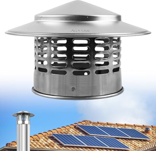 Schornsteinabdeckung, Kaminabdeckung, Schornsteinhaube, Regenhaube Schornstein, Schornsteinaufsatz Edelstahl, Schornstein Abdeckung, Regenhaube für Schornstein für Kaminrohr Rauchrohr, 110 mm