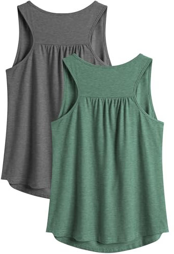PINSPARK Sport Tank Top Damen Workout Tanktops Racerback Ärmellose Leichte Oberteile Sommer Sporttop Lauftop Yoga Gym Shirt Fitness Running Dunkelgrau und Armeegrün M