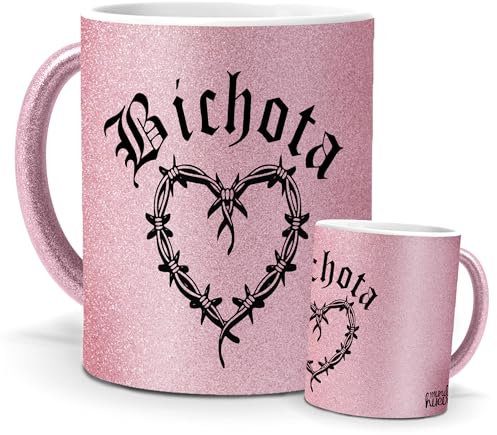 mundohuevo Tazas Únicas | Bichota Karol G | Edición Especial Purpurina Rosa | Mensaje Auténtico para Fans | Cerámica Glam Rosa | Tazas para Café, Té o Infusiones | Regalo Corazon Karol G | 350 ML