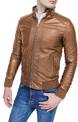 Giubbotto giacca uomo casual nero slim fit in ecopelle giubbino bomber moto chiodo (IT, Testo, L, Regular, Regular, Cammello)