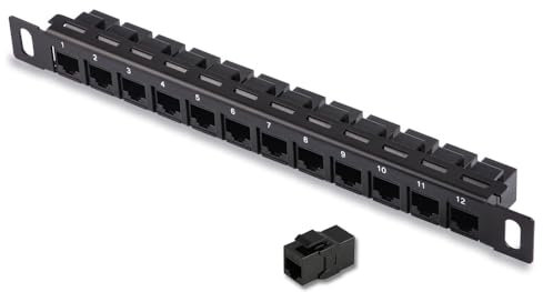 12 Ports 0.5U Montable en Rack Cat6 Panneau De Brassage, Rj45 Port De CâBle RéSeau Prise Droite Cadre De Gestion De Cable, Transmission Stable à Grande Vitesse, Durable, pour Le Bureau Et L'Industrie