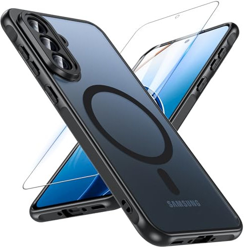 BESINPO Magnetisch Für Samsung Galaxy A56 5G Hülle mit Panzerglas Glas,Militärschutz Handyhülle für A56 mit MagSafe Matt Transluzente Robust Schutzfolie Schutzhülle Case Cover für Samsung A56(Schwarz)