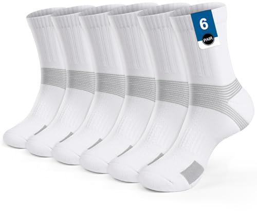PERMANENTLY001 gepolsterte Sportsocken Tennissocken Herren Damen Jungen atmungsaktive Baumwoll-Trainer-Performance socken Badminton Wandern Pickleball Volleyball 38-43 M Weiß 6 Paar
