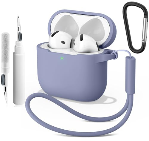 Silikon Hülle für AirPods 4 (2024) mit Reinigungsstift & Karabiner & Lanyard - 2mm Dünne Hülle Stoßfestes Kratzfeste Schutzhülle, 4-in-1 kit Air Pods 4 Generation Case Zubehör