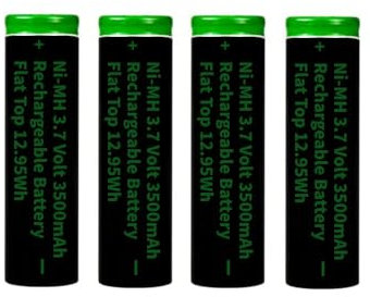Ni-MH 3.7 Volt Rechargeable Battery, 4 Pack Ni-MH 3500mAh Flat Top Batteries High Drain for LED Flashlight, Headlamp, Remote Control, RC Car, etc, Size: 18mm*65mm/0.7in*2.55in