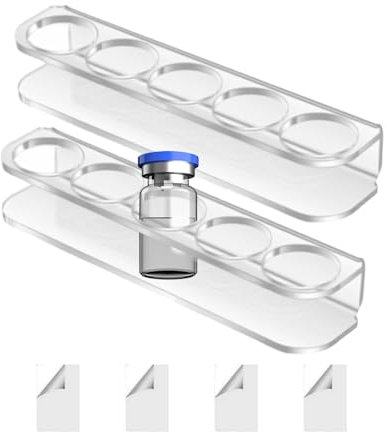 Bottle Holder Refrigerator Wall Mount Storage Rack, 2 Pack Bottle Storage Racks, 5 Slot Acrylic Fridge Shelf with 4 Double-Sided Adhesives for 2.5cm/1 Inch Diameter Bottles