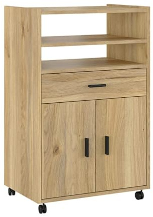 amuéblate online - Armario Auxiliar de Cocina con Ruedas Alaska, Mueble Multiusos con Cajón y Varios Compartimentos, Color Roble Miel, 60 cm (Ancho) x 85.5 cm (Alto) x 40 cm (Fondo)