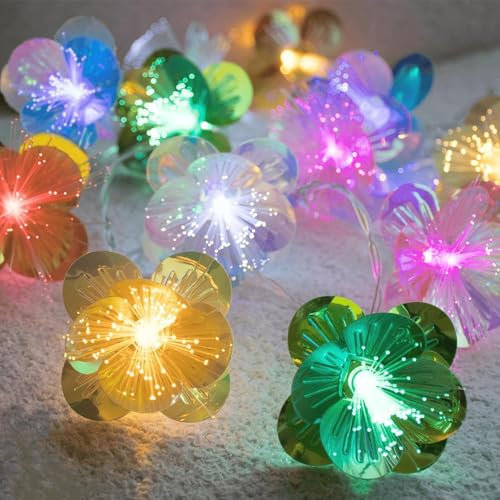 KOBOKO Lichterkette Blumen, 1,5M 10 LED Glasfaser Blumen-Lichterkette, Farbiges Lichterkette Batterie, Lichterkette Innen Außen, Dekorative Lichter für Garten, Geburtstag, Hochzeit, Weihnachten Deko