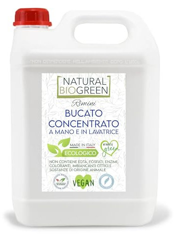 Naturalbiogreen Detersivo Ecologico Bucato Lavatrice e a Mano Senza Profumo Ipoallergenico 5 Litri