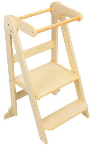 kamulouk Lernturm - für Kinder ab 1 Jahr, Kinder Lernturm, faltbarer Kleinkind Küchenturm, zusammenklappbarer Kleinkind Stehturm, Montessori Küchenhocker Beige