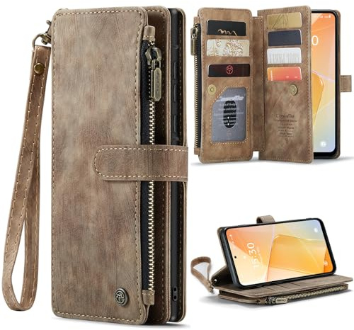 Deisyzy Handyhülle für Samsung Galaxy A56 5G Hülle, [Premium PU Leder] Retro Flip Wallet Magnetverschluss mit Kartenfächer, Stoßfest Reißverschluss Klappbar Standfunktion Schutzhülle - Braun