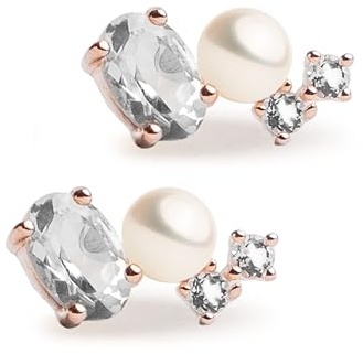 Orecchini da donna con perle coltivate d'acqua dolce bianche collezione Youniq SECRET & YOU - Orecchini in argento sterling 925- placcati in oro rosa 18 carati