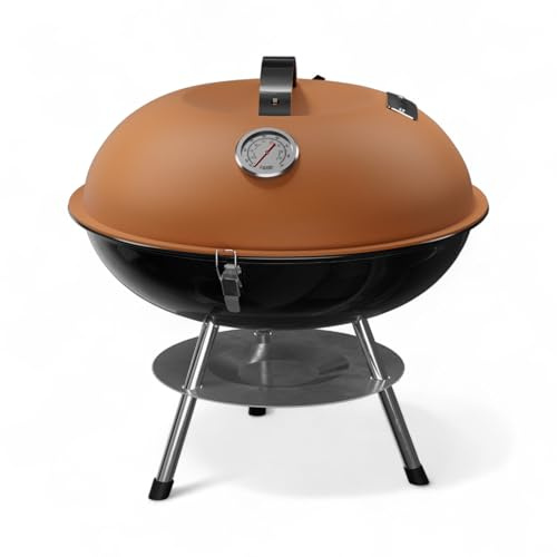 GasOne CG-14T – 35,6 cm tragbarer Grill mit 3-Punkt-Verriegelungsdeckel zur Wärmespeicherung – Dual Venting System – Kleiner Holzkohlegrill für Hinterhof, Camping, Boot