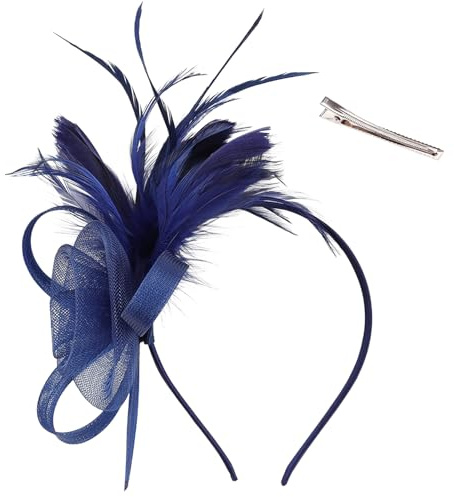 Orizizhic Navy Fascinators for Weedding, Women Hats Flower Fascinators with Mesh Feathers Flower Headband and Clip, Hats for Women Wedding Garden Races, Royal Ascot Tea Party