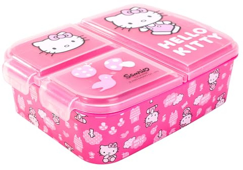 Hello Kitty Contenitore rettangolare multi scomparto per bambini, per scuola, viaggi, pranzo, cibo, panini, bento, senza BPA