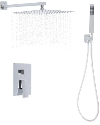 OUBUBY Unterputz Duscharmatur Set 30x30cm Duscharmaturen Komplettset Unterputz mit Regenduschkopf und Handbrause, Uberkopfbrauseset Rostfrei Steel Materialien, Messing Duschset Duschsystem (Silber)
