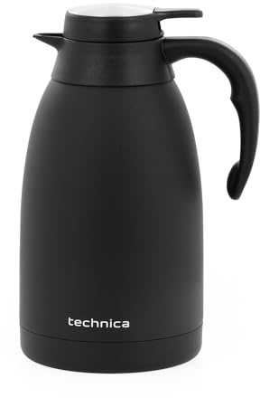 TECHNICA Thermoskanne 2L Edelstahl Schwarz - Thermosflasche Doppelwandige Isolierung für heiße & kalte Getränke - Thermobecher Mit Druckknopf zum einfachen Ausgießen, Praktische Thermos